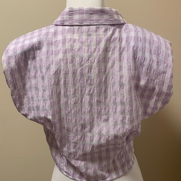 NWOT Zara Shoulder Pad Cropped Gingham Button Down Top - Picture 8 of 9